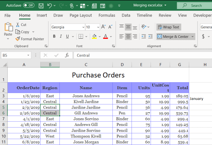 find merged cells in excel for mac